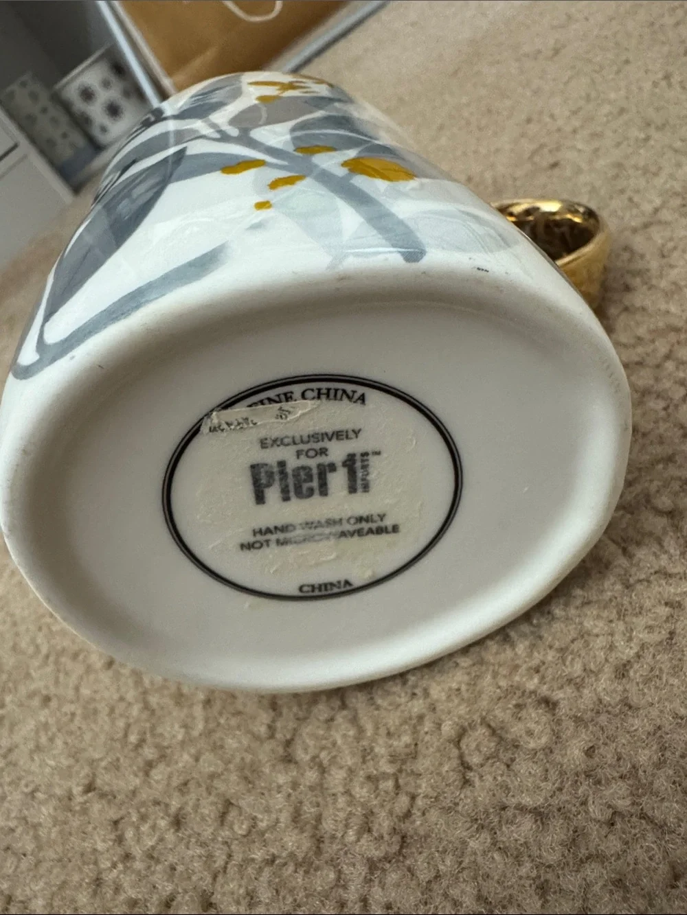 Ceramic Floral Mug with Gold Handle